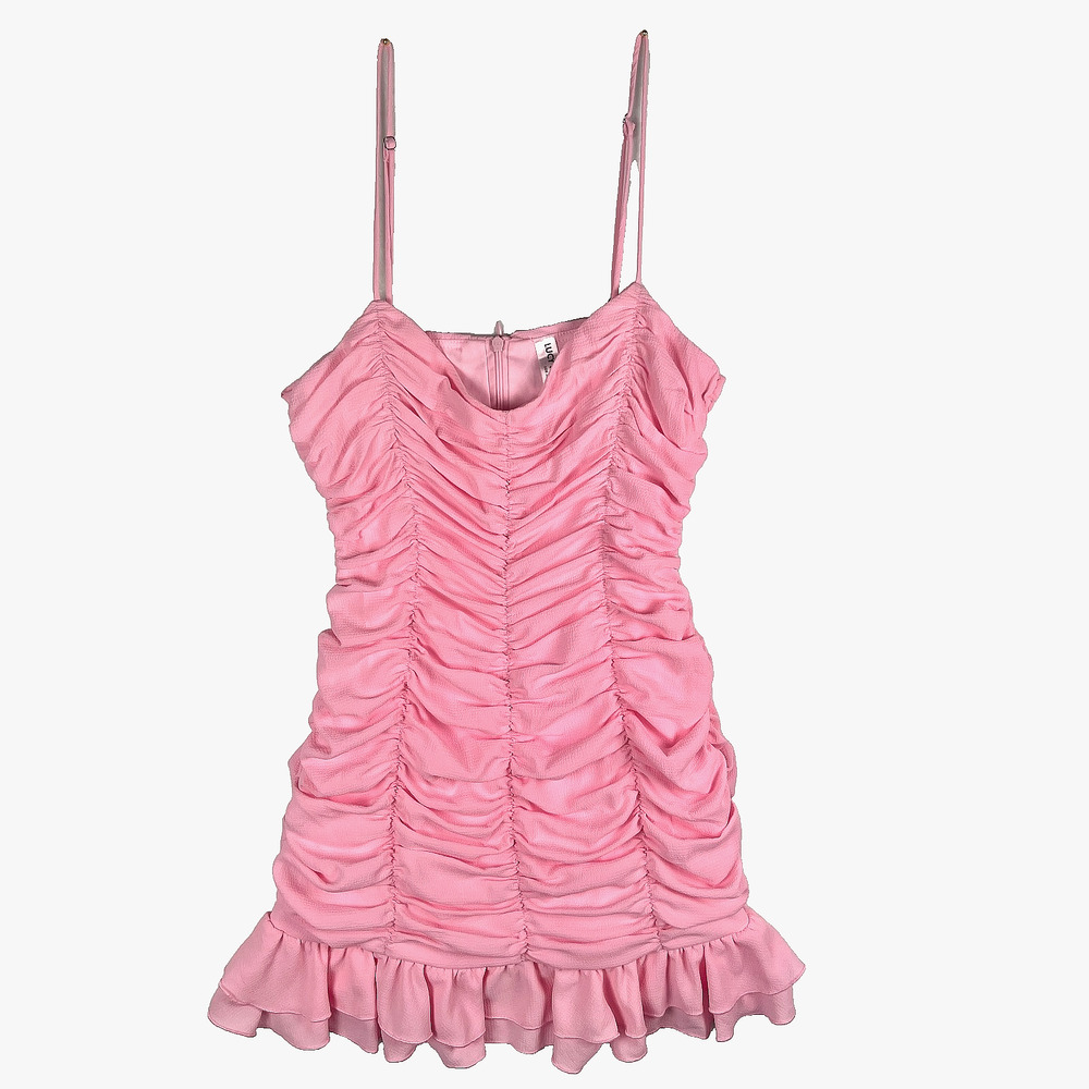 LUCY IN THE SKY Rouched Bodycon Dress Pink Small S Ruffle Homecoming Y2K Mini